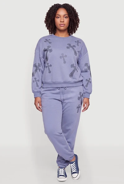 Plus Almost Famous Rhinestone Graphic Joggers