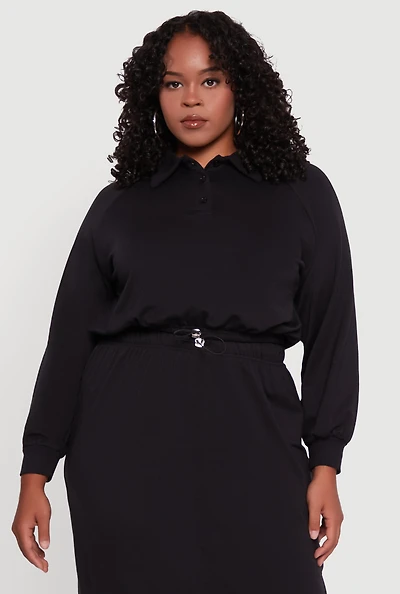 Womens Plus Toggle Drawstring Hem Crop Sweatshirt,