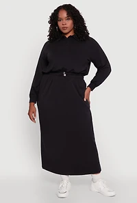 Womens Plus Size Toggle Drawstring Hem Crop Sweatshirt, Black, Size 1X