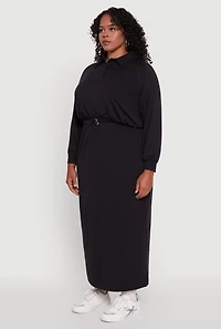 Womens Plus Size Toggle Drawstring Hem Crop Sweatshirt, Black, Size 1X