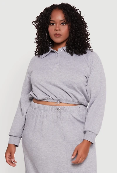 Womens Plus Size Toggle Drawstring Hem Crop Sweatshirt, Grey, Size 1X
