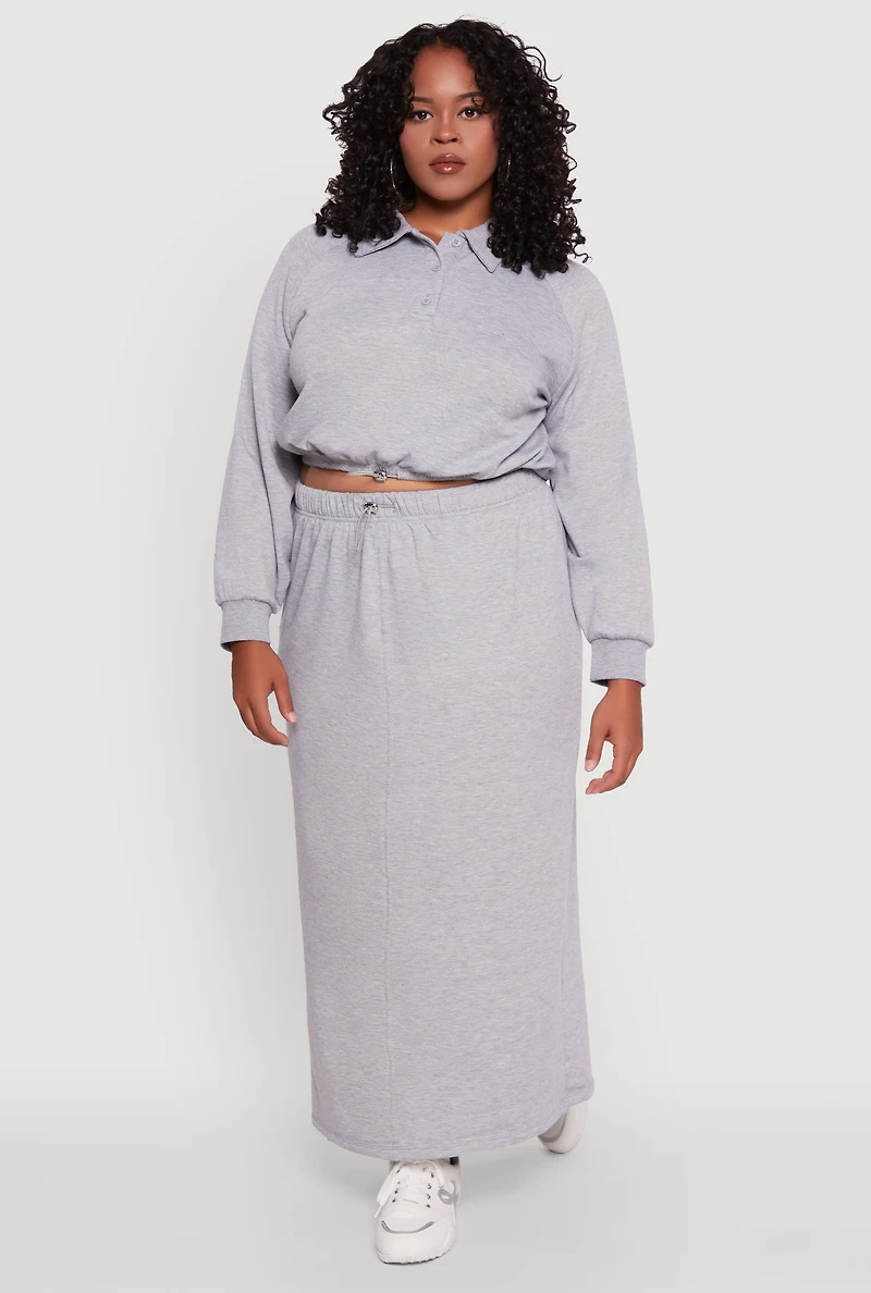 Womens Plus Size Toggle Drawstring Hem Crop Sweatshirt, Grey, Size 1X