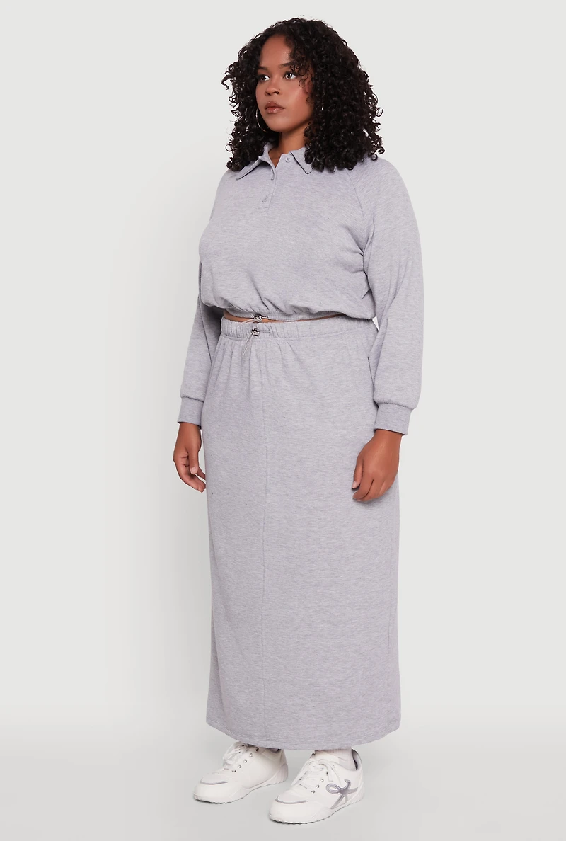 Womens Plus Size Toggle Drawstring Hem Crop Sweatshirt, Grey, Size 1X