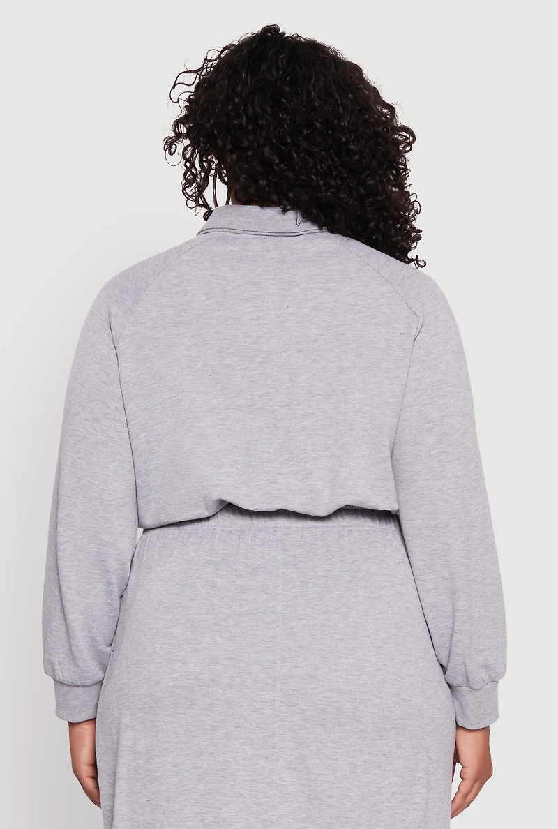 Womens Plus Size Toggle Drawstring Hem Crop Sweatshirt, Grey, Size 1X