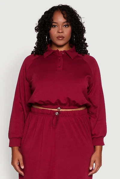 Womens Plus Toggle Drawstring Hem Crop Sweatshirt, 1X