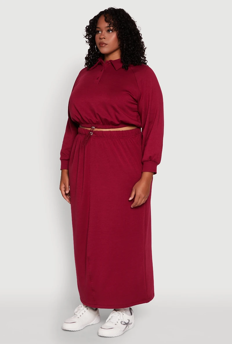 Womens Plus Size Toggle Drawstring Hem Crop Sweatshirt, Burgundy, Size 2X