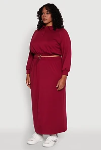 Womens Plus Size Toggle Drawstring Hem Crop Sweatshirt, Burgundy, Size 2X