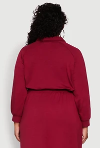 Womens Plus Size Toggle Drawstring Hem Crop Sweatshirt, Burgundy, Size 1X