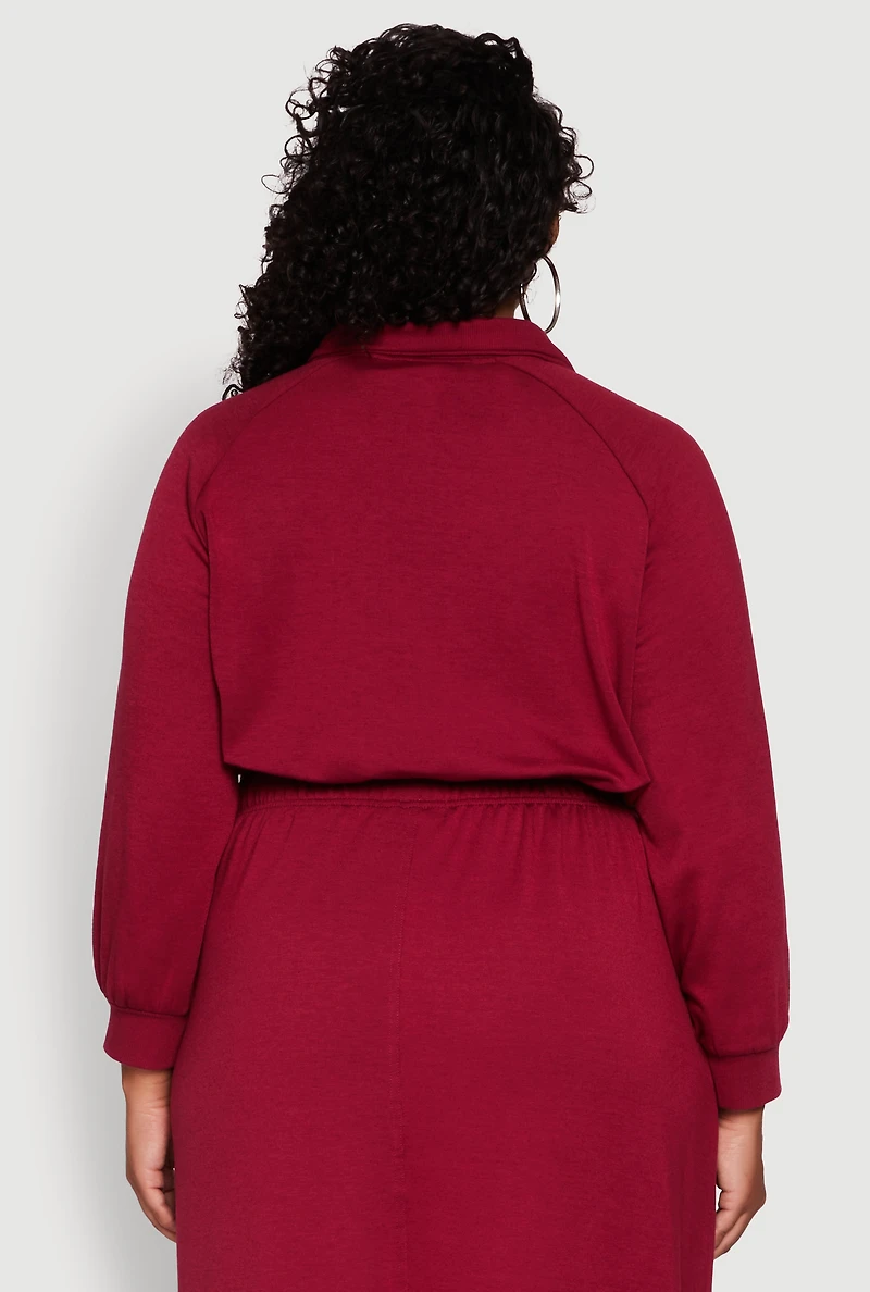 Womens Plus Size Toggle Drawstring Hem Crop Sweatshirt, Burgundy, Size 2X