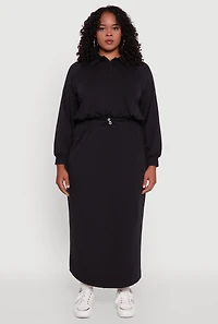 Womens Plus Toggle Drawstring Solid Fleece Maxi Skirt,