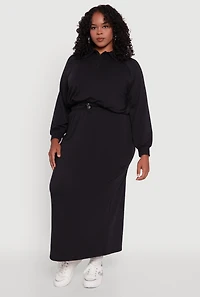Womens Plus Toggle Drawstring Solid Fleece Maxi Skirt,
