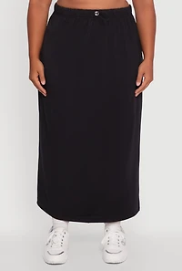 Womens Plus Toggle Drawstring Solid Fleece Maxi Skirt,