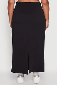 Womens Plus Toggle Drawstring Solid Fleece Maxi Skirt,
