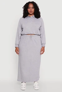 Womens Plus Size Toggle Drawstring Solid Fleece Maxi Skirt, Grey, Size 3X