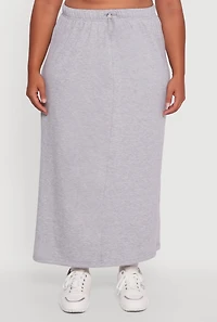 Womens Plus Size Toggle Drawstring Solid Fleece Maxi Skirt, Grey, Size 3X