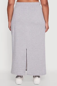 Womens Plus Size Toggle Drawstring Solid Fleece Maxi Skirt, Grey, Size 2X