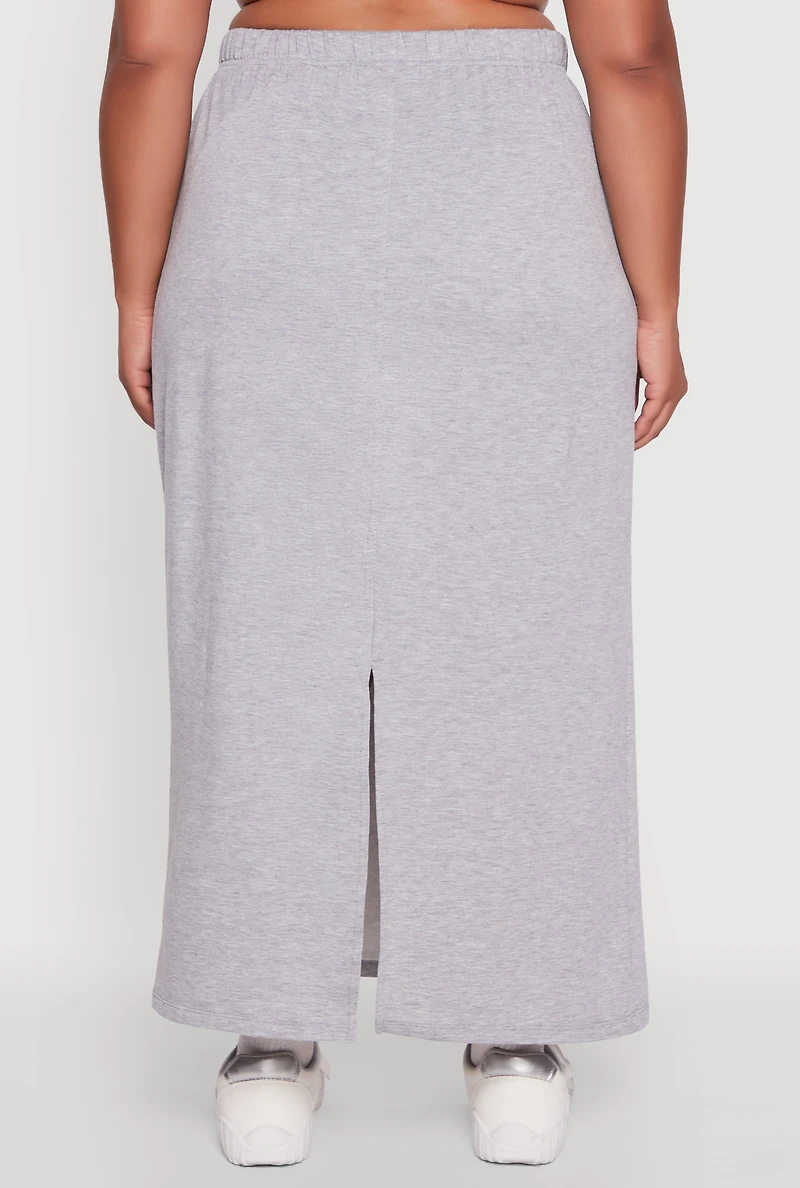 Womens Plus Toggle Drawstring Solid Fleece Maxi Skirt, Grey,