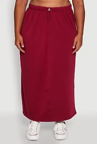 Womens Plus Size Toggle Drawstring Solid Fleece Maxi Skirt, Burgundy, Size 3X