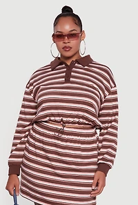 Plus Striped Fleece Lined Cropped Sweatshirt