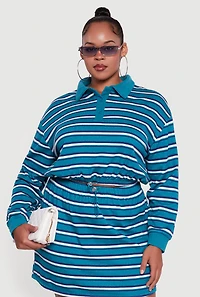 Womens Plus Size Striped Fleece Lined Cropped Sweatshirt, Blue, Size 2X