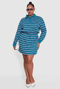 Womens Plus Striped Fleece Lined Cropped Sweatshirt, 1X