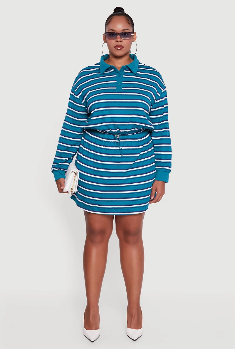 Plus Striped Fleece Lined Cropped Sweatshirt
