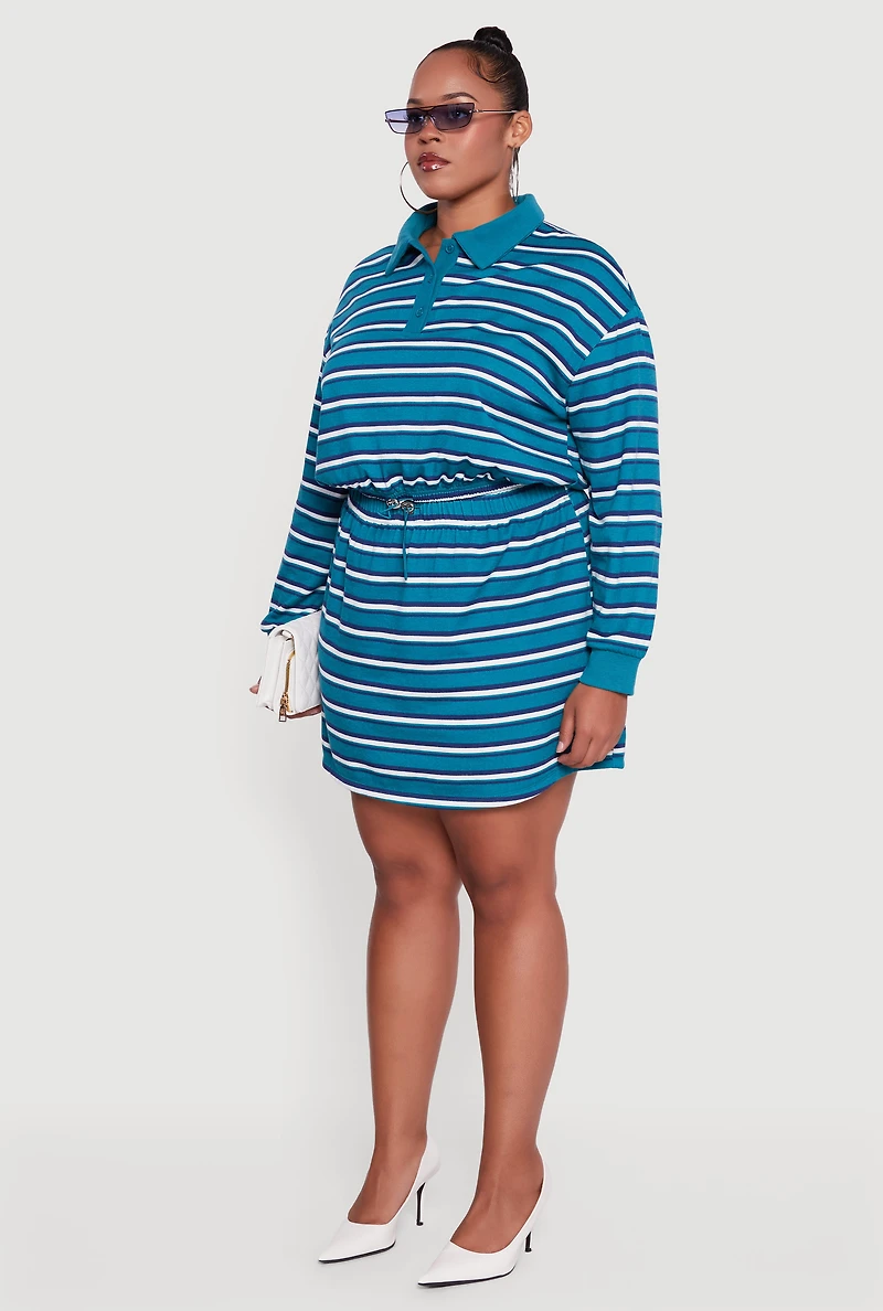 Plus Striped Fleece Lined Cropped Sweatshirt