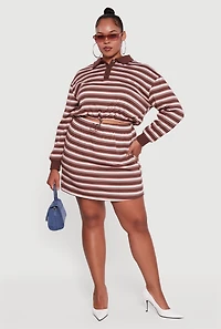 Womens Plus Striped High Waisted Fleece Lined Skirt, Brown,