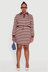 Womens Plus Striped High Waisted Fleece Lined Skirt, Brown,