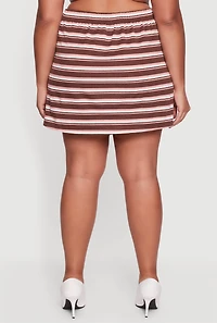 Womens Plus Striped High Waisted Fleece Lined Skirt, Brown,