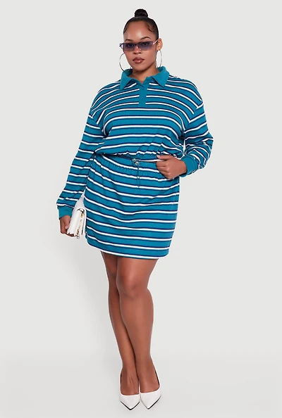 Womens Plus Size Striped High Waisted Fleece Lined Skirt, Blue, Size 1X