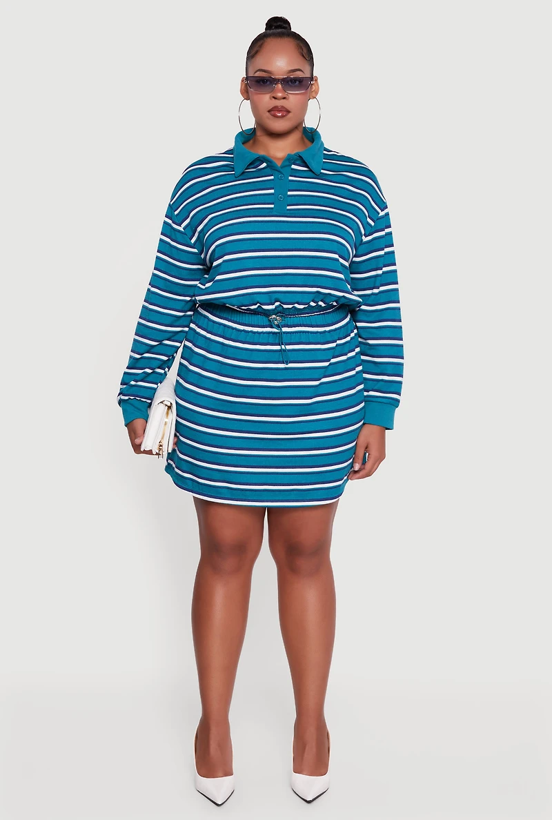 Womens Plus Size Striped High Waisted Fleece Lined Skirt, Blue, Size 1X