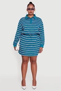 Womens Plus Size Striped High Waisted Fleece Lined Skirt, Blue, Size 1X