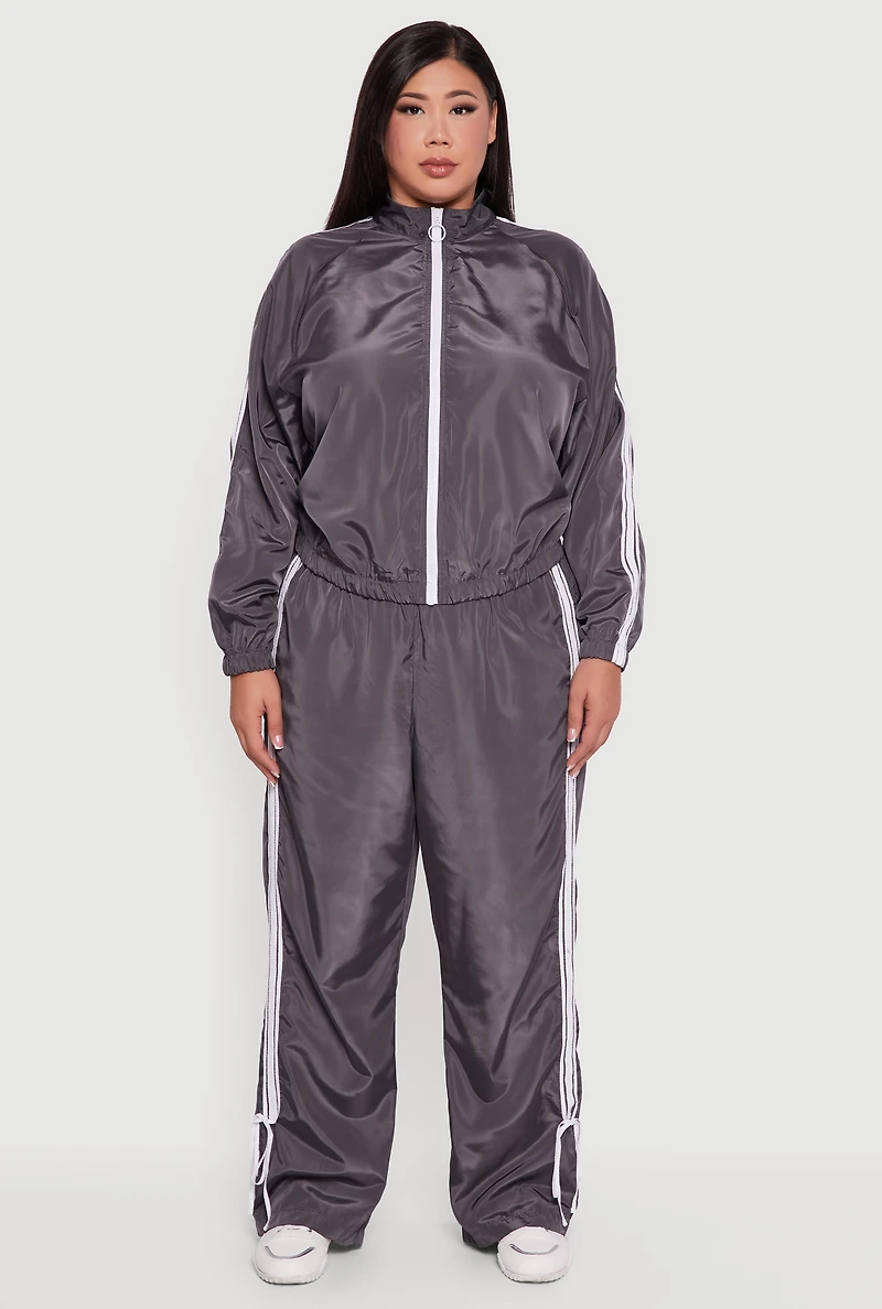 Plus O Ring Zip Nylon Track Jacket with Contrast Trim