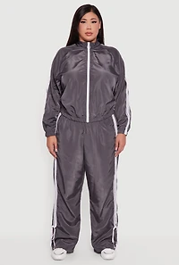 Plus O Ring Zip Nylon Track Jacket with Contrast Trim