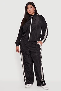 Womens Plus O Ring Zip Nylon Track Jacket with Contrast Trim, 2X