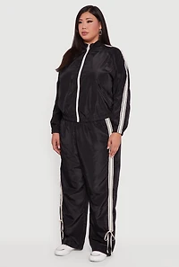 Womens Plus O Ring Zip Nylon Track Jacket with Contrast Trim, 2X