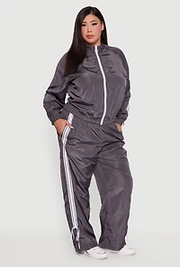 Womens Plus Size Almost Famous Bow Side Stripe Track Pants, Grey, Size 3X