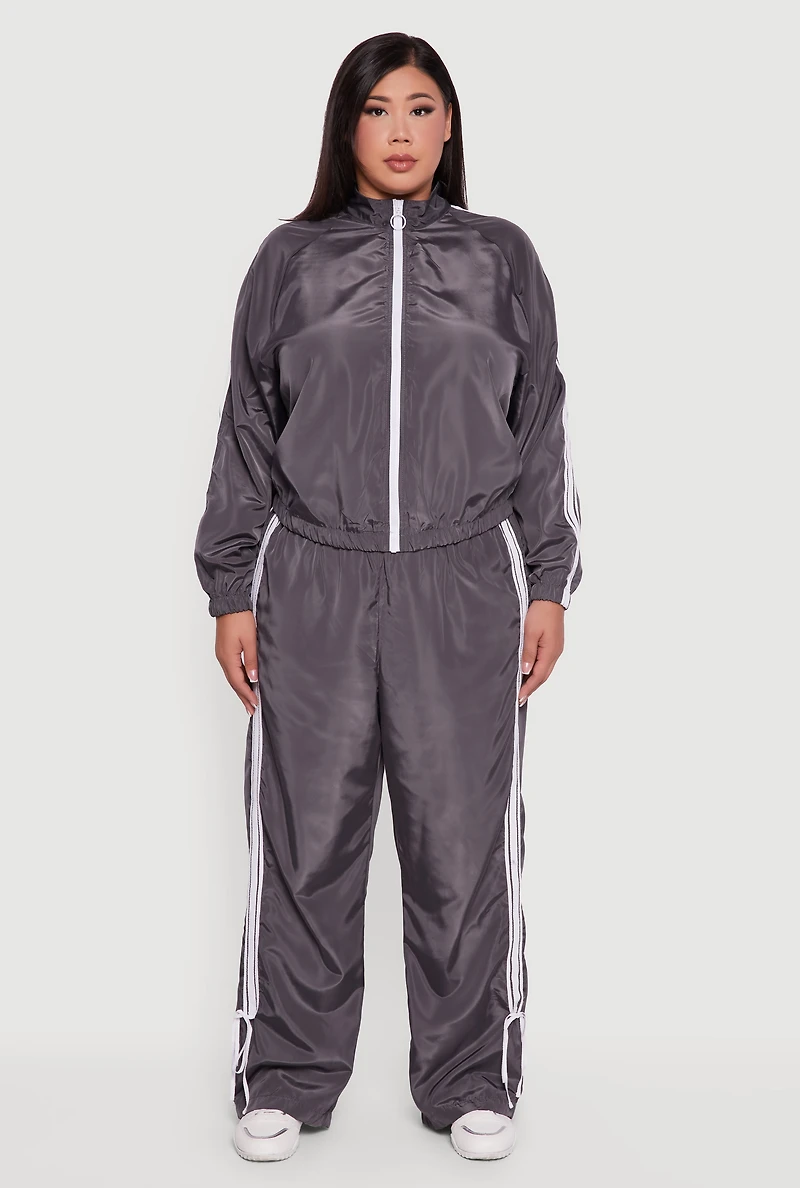 Womens Plus Size Almost Famous Bow Side Stripe Track Pants, Grey, Size 3X