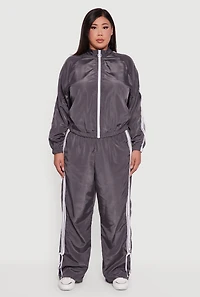 Womens Plus Size Almost Famous Bow Side Stripe Track Pants, Grey, Size 3X