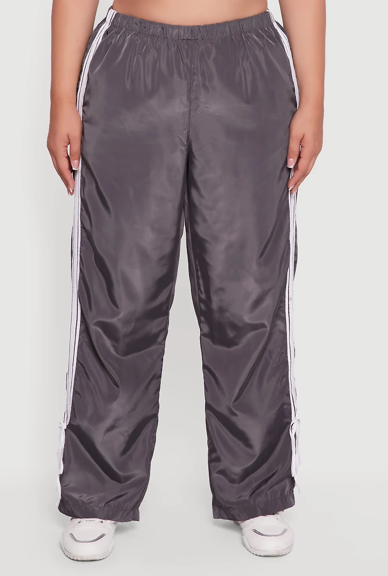 Womens Plus Size Almost Famous Bow Side Stripe Track Pants, Grey, Size 3X