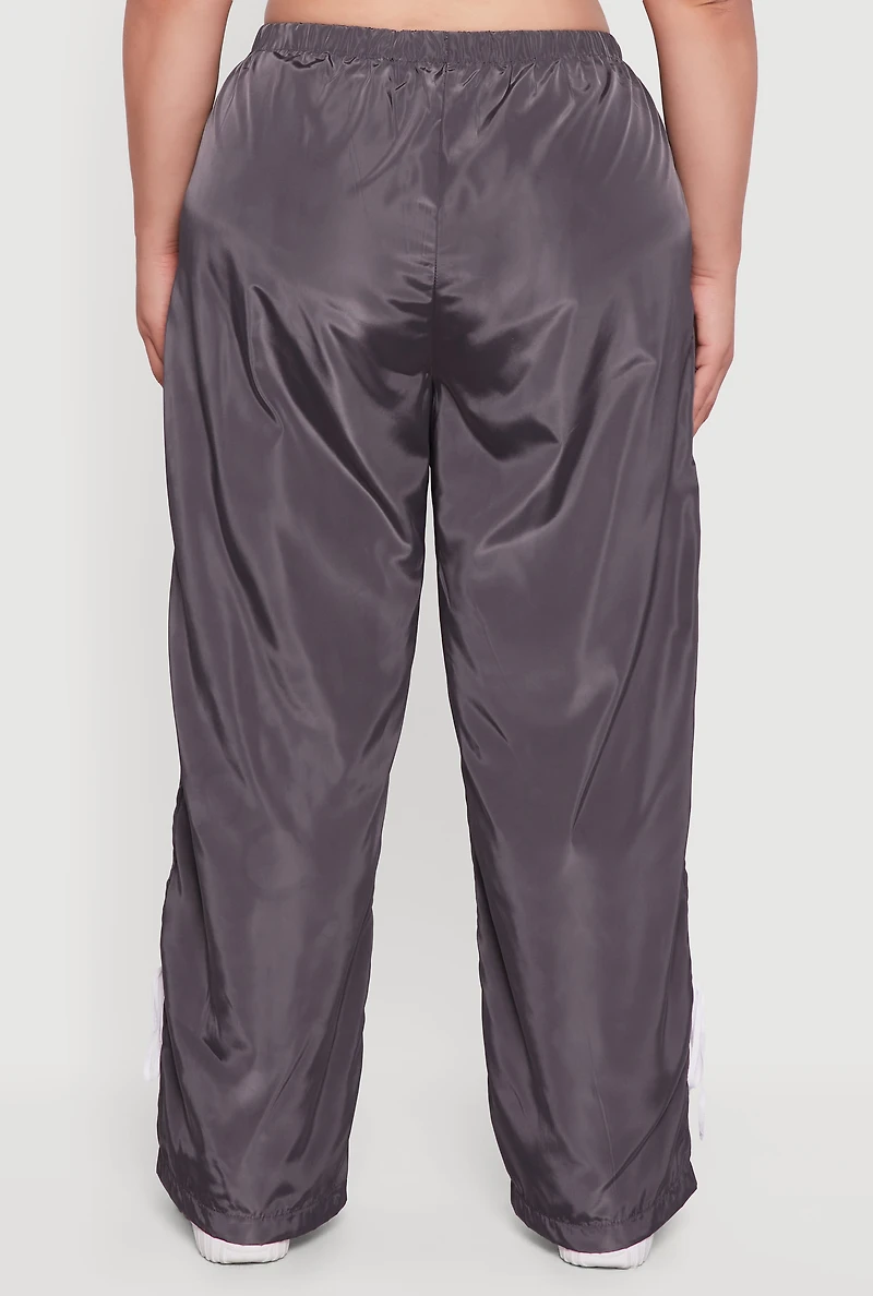 Womens Plus Size Almost Famous Bow Side Stripe Track Pants, Grey, Size 3X