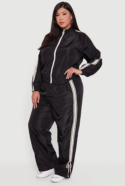 Womens Plus Size Almost Famous Bow Side Stripe Track Pants, Black, Size 1X
