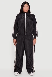 Womens Plus Size Almost Famous Bow Side Stripe Track Pants, Black, Size 1X