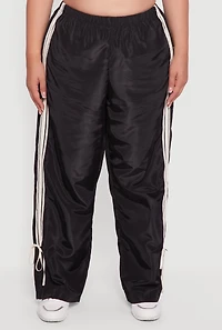 Womens Plus Size Almost Famous Bow Side Stripe Track Pants, Black, Size 1X