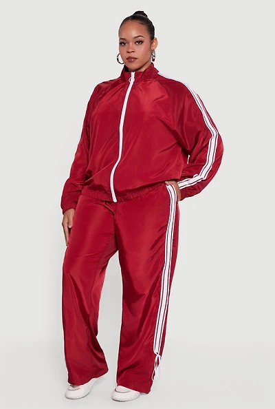 Womens Plus Size Almost Famous Bow Side Stripe Track Pants, Red, Size 1X