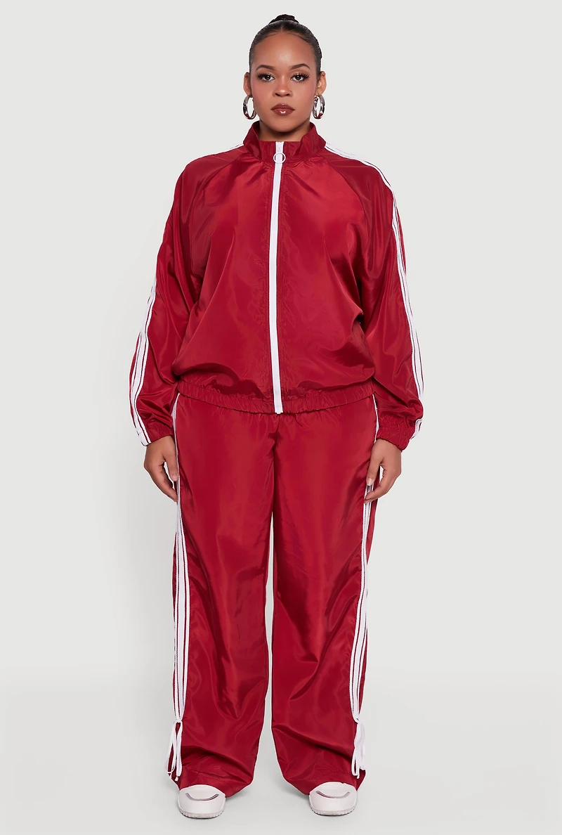 Womens Plus Size Almost Famous Bow Side Stripe Track Pants, Red, Size 1X