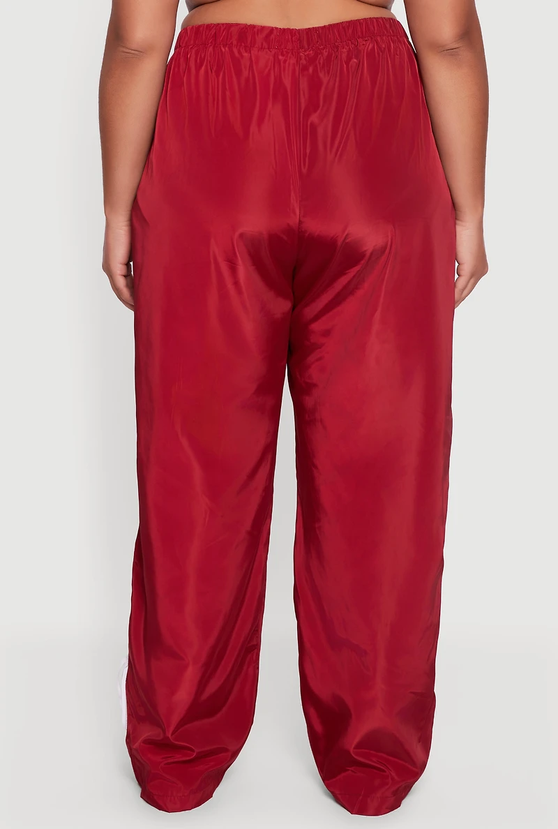 Womens Plus Size Almost Famous Bow Side Stripe Track Pants, Red, Size 1X