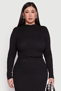 Womens Plus Size Almost Famous Textured Knit Funnel Neck Top, Black, Size 2X