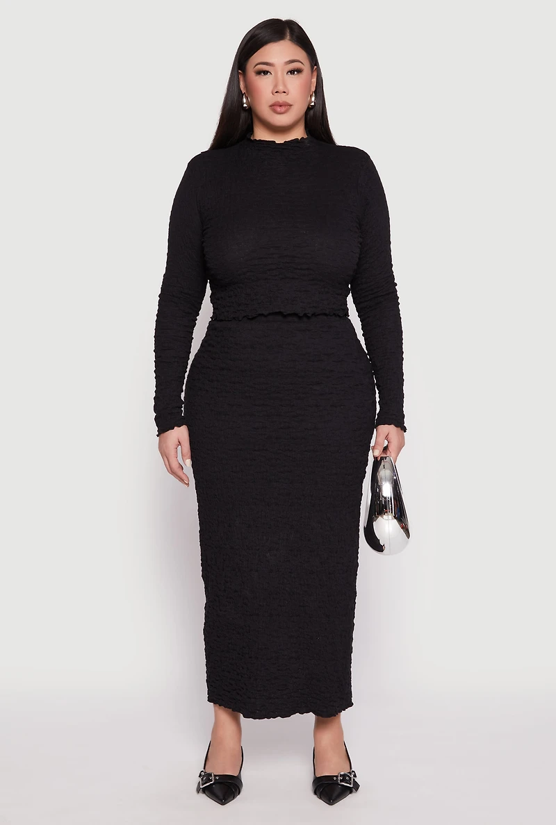 Womens Plus Size Almost Famous Textured Knit Funnel Neck Top, Black, Size 3X